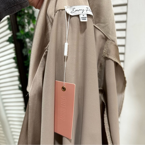 Miss Lola Champagne Satin Wrap Dress Small - Picture 8 of 9